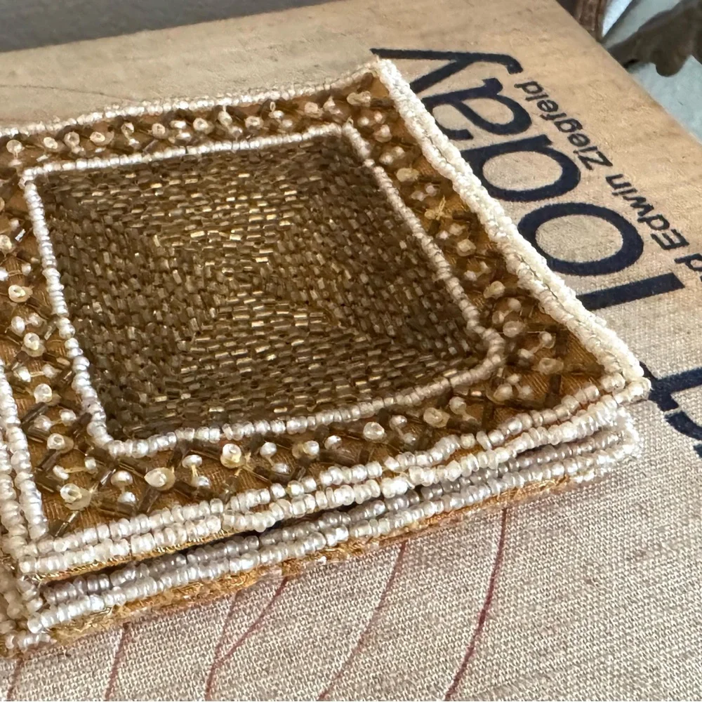 Gold Yellow Beaded Coaster's 4 pc Bohemian Boho